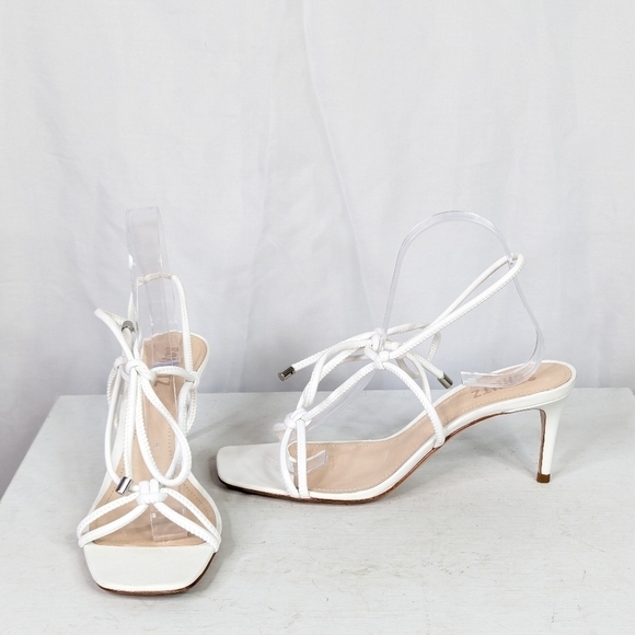 Schutz Belize Knotted Leather White Ankle Tie Up Sandals Heels - Picture 4 of 7